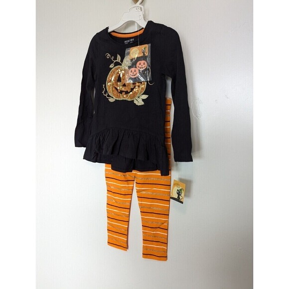 Spooky Night Girls Halloween Outfit XS 4 Pumpkin Sequin - Picture 2 of 8